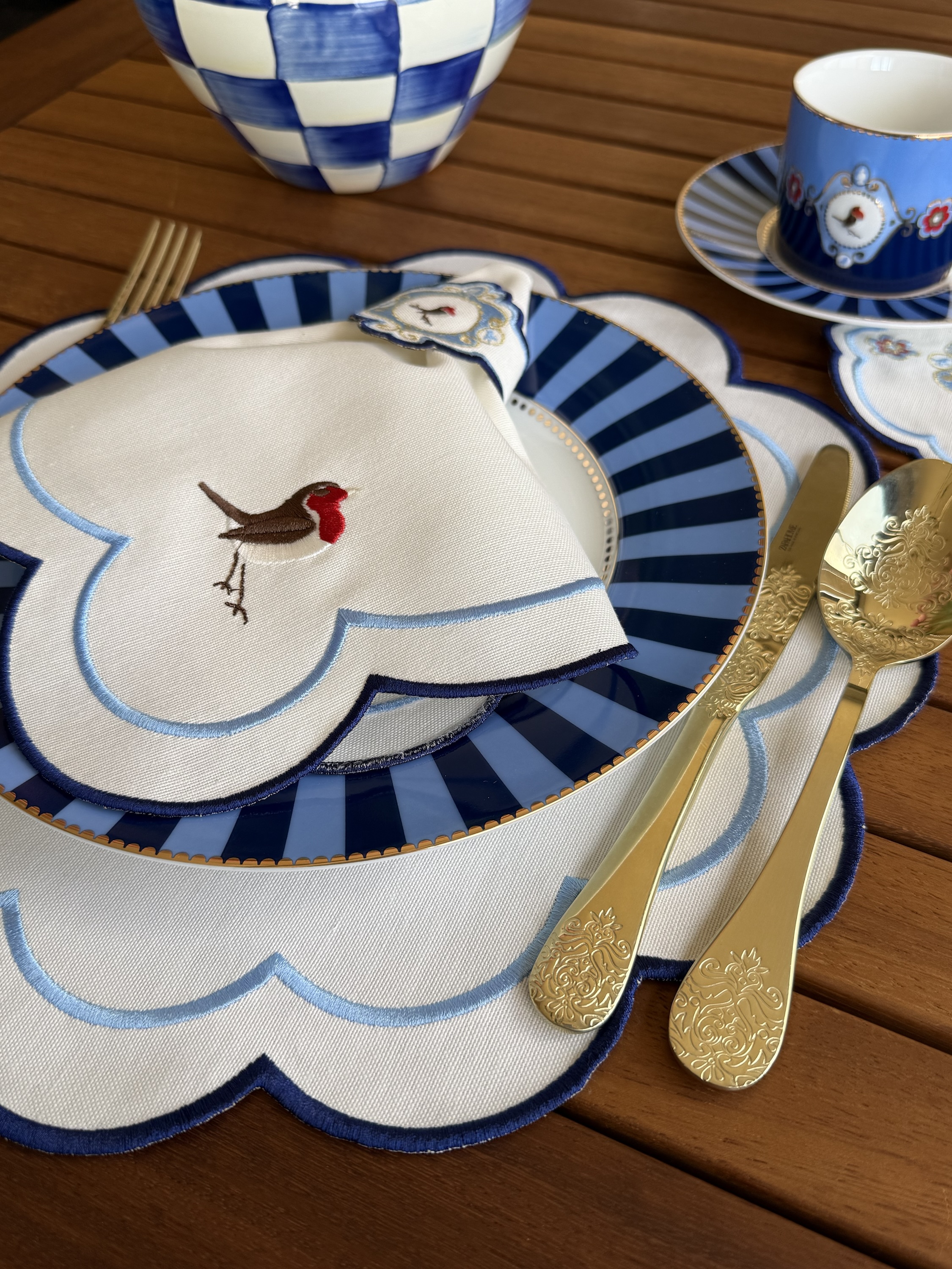 Lacivert Flora Amerikan Servis