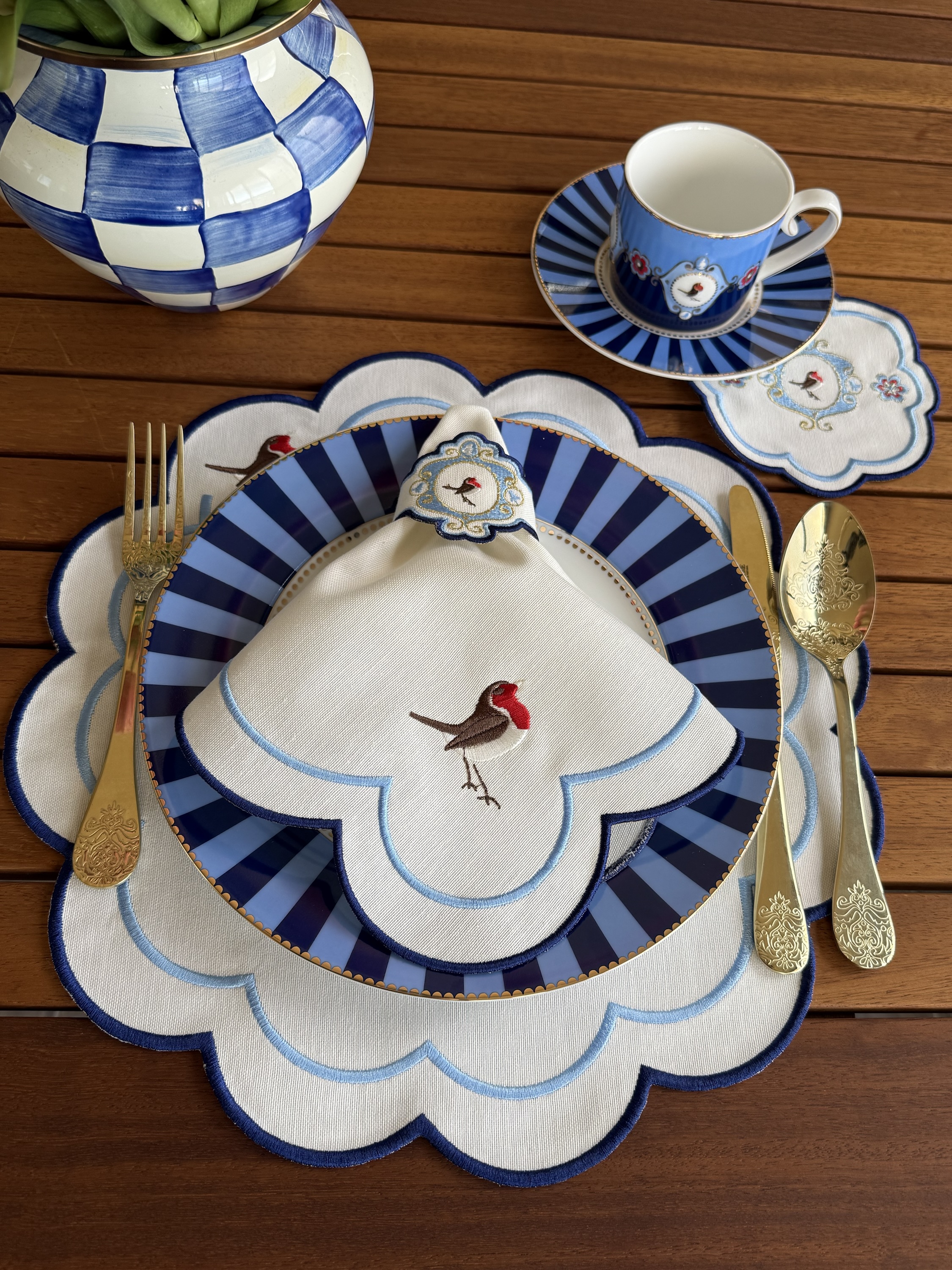 Lacivert Flora Amerikan Servis