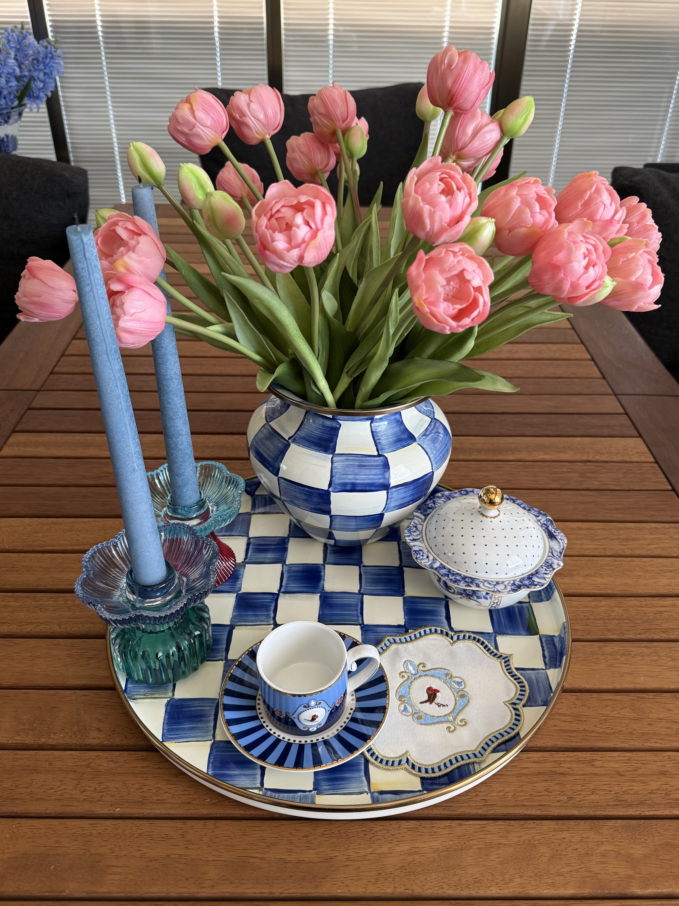Flora Soft Mavi Mini Çizgili Kokteyl Peçetesi