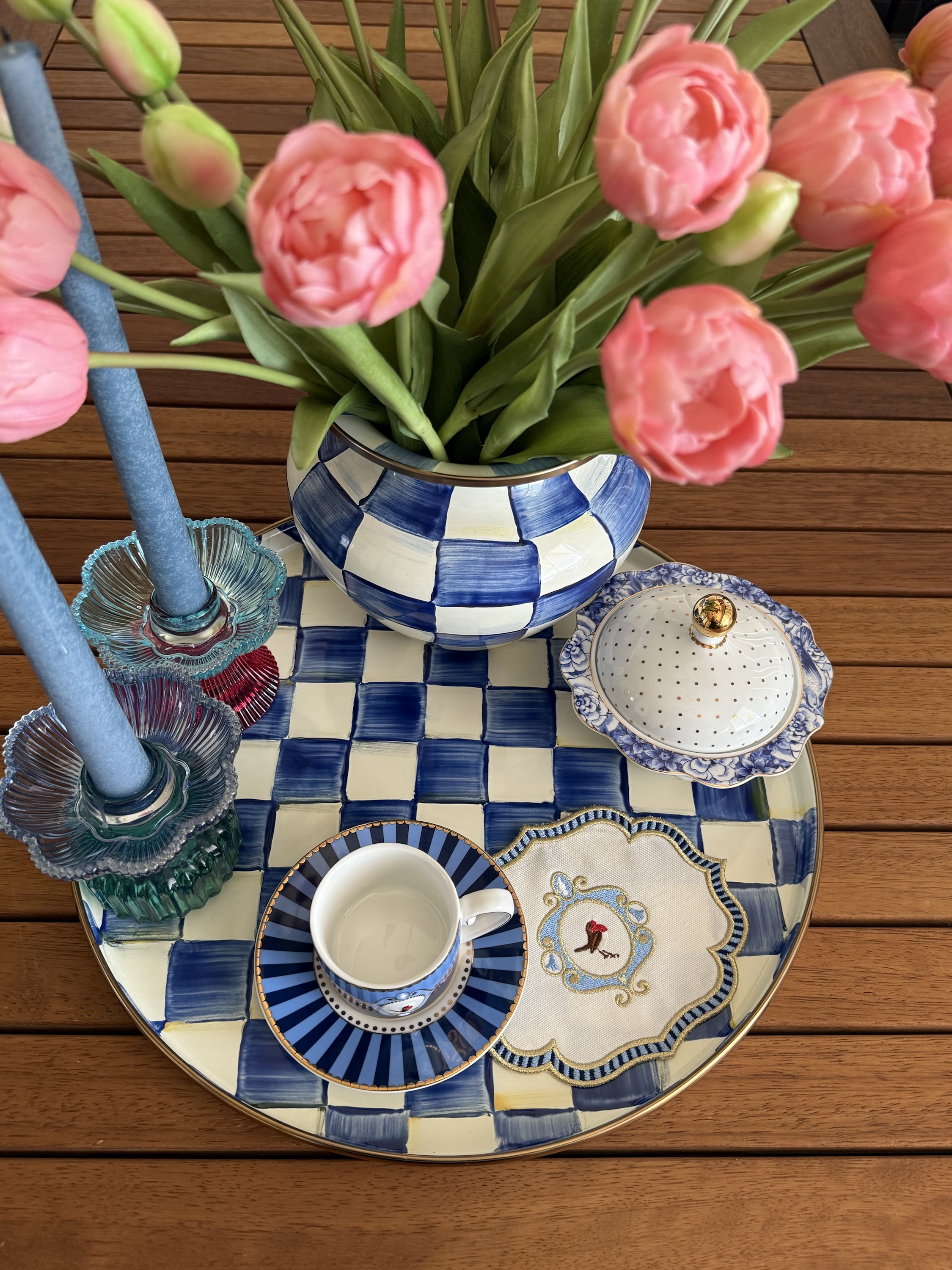 Flora Soft Mavi Mini Çizgili Kokteyl Peçetesi